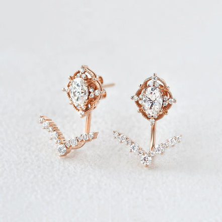 Moissanite Diamond Oval & Round Cut Vintage Style Stud Earring