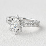 Oval Cut Vintage Halo D Color Moissanite Bridal Ring Set