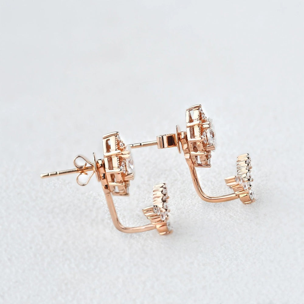 Moissanite Diamond Oval & Round Cut Vintage Style Stud Earring