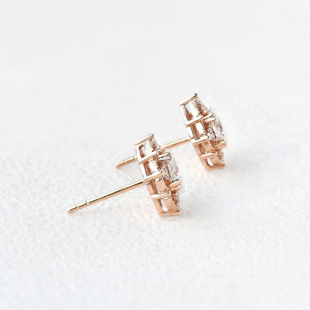 Moissanite Diamond Oval & Round Cut Vintage Style Stud Earring