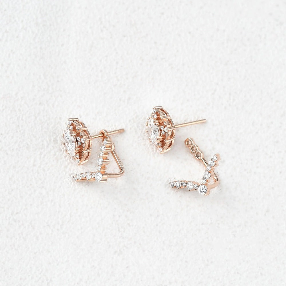Moissanite Diamond Oval & Round Cut Vintage Style Stud Earring