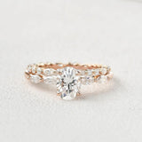 Colorless Moissanite Five Stone Oval Cut Bridal Ring Set For Women