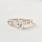 Colorless Moissanite Five Stone Oval Cut Bridal Ring Set For Women