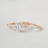 Colorless Moissanite Five Stone Oval Cut Bridal Ring Set For Women