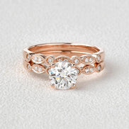 Round Cut 1.50CT Moissanite Art Deco Wedding Ring Set