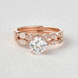 Round Cut 1.50CT Moissanite Art Deco Wedding Ring Set
