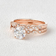 Round Cut 1.50CT Moissanite Art Deco Wedding Ring Set