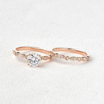 Round Cut 1.50CT Moissanite Art Deco Wedding Ring Set