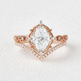 Oval Cut VVS1 Moissnaite Filigree Bridal Ring Set