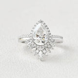 Pear Cut Halo Moissanite VVS1 Clarity Bridal Ring Set For Women