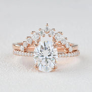 Moissanite Oval Cut Side Accent Bridal Ring Set