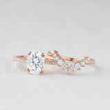 Lab Crated Moissnaite Oval Cut Side Accent Bridal Ring Set