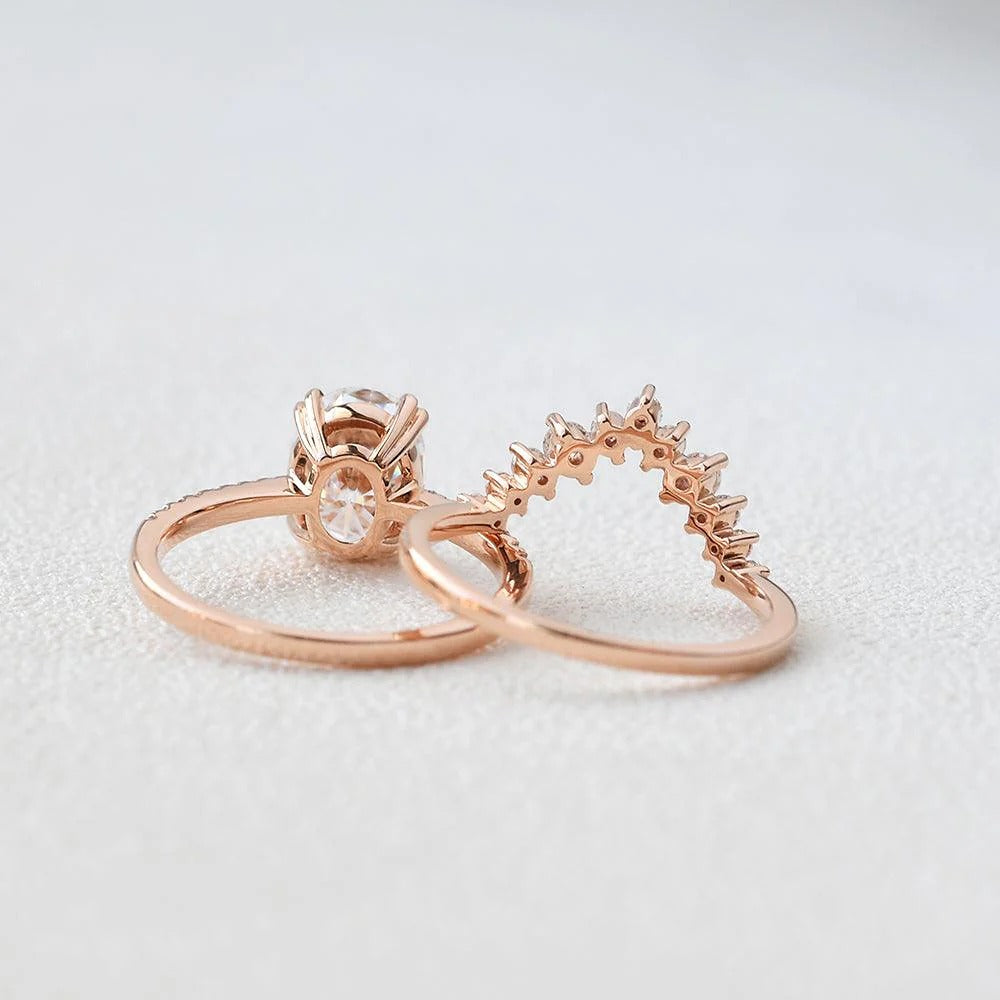 Oval Cut Pave Set Moissanite Wedding Ring Set Gift For Women