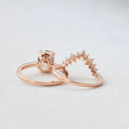Moissanite Oval Cut Side Accent Bridal Ring Set