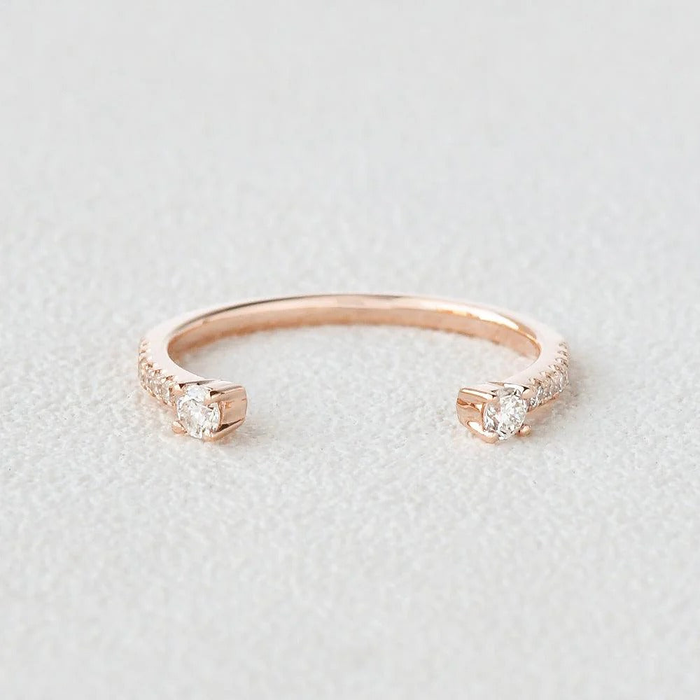 Cuff Style Moissanite Round Cut Wedding Band For Bride