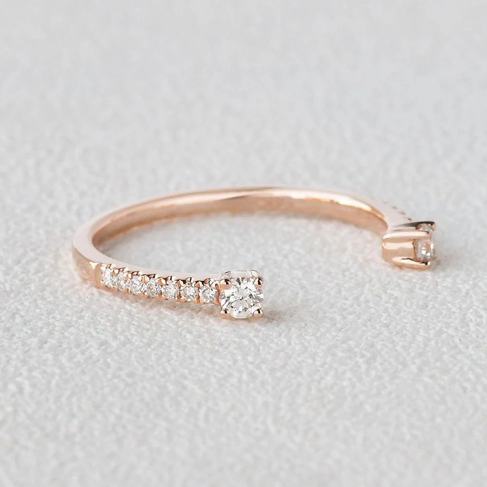 Cuff Style Moissanite Round Cut Wedding Band For Bride