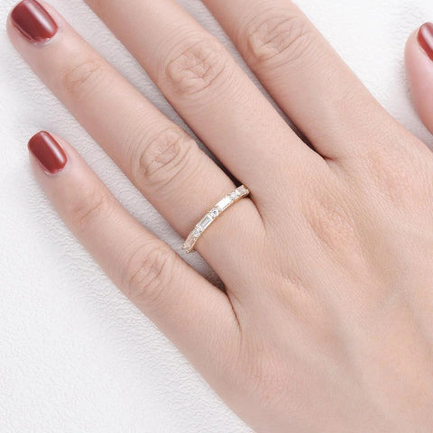 Lab Created Moissanite Baguette Cut Half Eternity Band