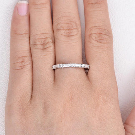 Lab Created Moissanite Baguette Cut Half Eternity Band