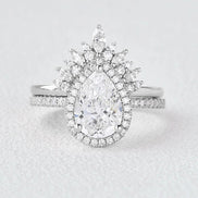 Pear Cut Halo Moissanite Wedding Ring Set Gift For Women