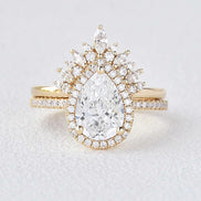 Moissanite Pear Cut Halo Style Wedding Ring Set