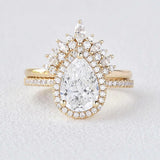 Lab Created Pear Cut Halo Style Wedding Ring Set