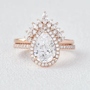 Pear Cut Halo Moissanite Wedding Ring Set Gift For Women
