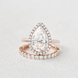 Vintage Halo Pear Cut Colorless Moissanite Ring Set For Her