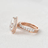 Vintage Halo Pear Cut Colorless Moissanite Ring Set For Her