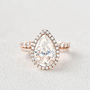 Vintage Halo Pear Cut Colorless Moissanite Ring Set For Her