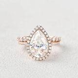 Vintage Halo Pear Cut Colorless Moissanite Ring Set For Her