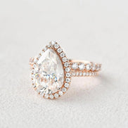 Vintage Halo Pear Cut Colorless Moissanite Ring Set For Her
