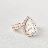 Vintage Halo Pear Cut Colorless Moissanite Ring Set For Her