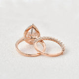 Vintage Halo Pear Cut Colorless Moissanite Ring Set For Her