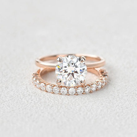 Moissanite Round Cut Solitaire Wedding Ring Set