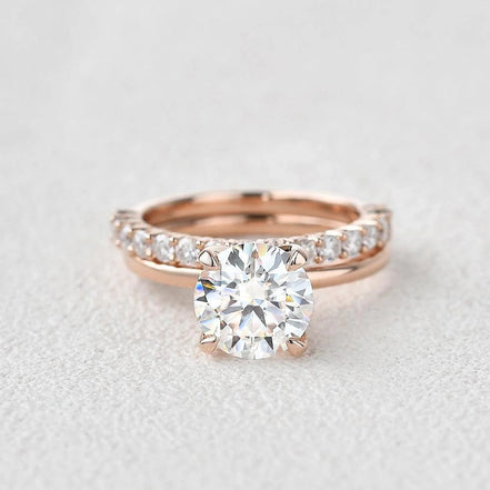 Moissanite Round Cut Solitaire Wedding Ring Set