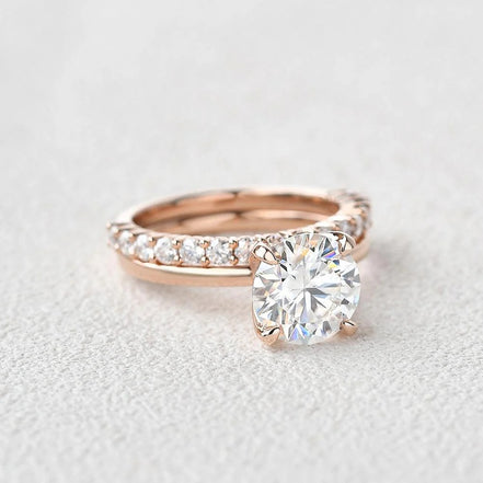 Moissanite Round Cut Solitaire Wedding Ring Set