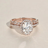 Oval Cut Moissanite D Color Vintage Halo Wedding Set For Women