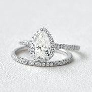 Colorless Moissanite Pear Cut Halo Bridal Set