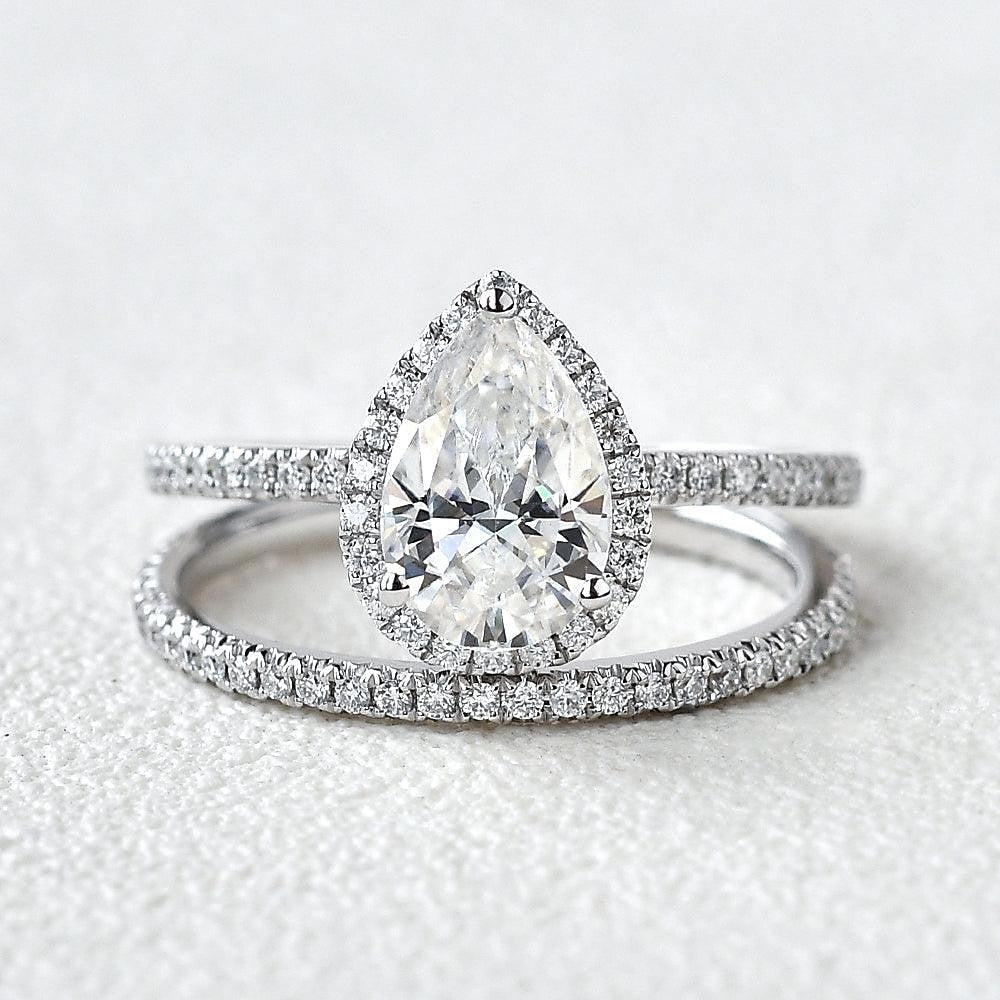 Colorless Moissanite Pear Cut Halo Bridal Set