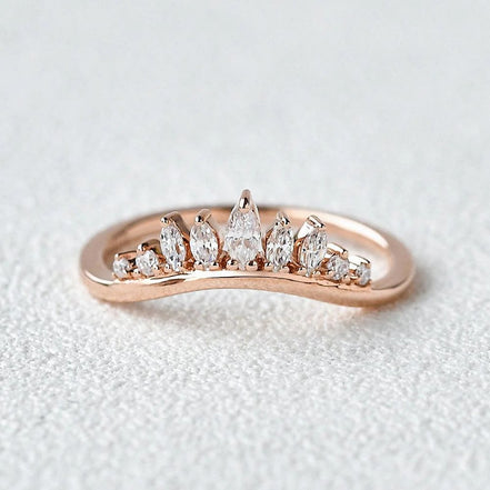 Curved Style Marquise & Round Cut Moissanite Fancy Style Band
