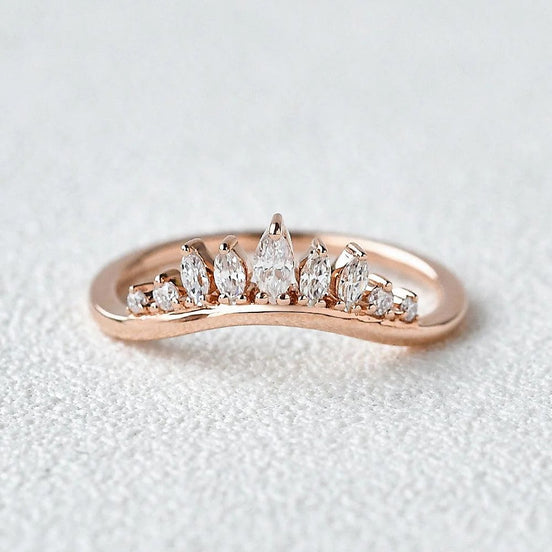 Curved Style Marquise & Round Cut Moissanite Fancy Style Band