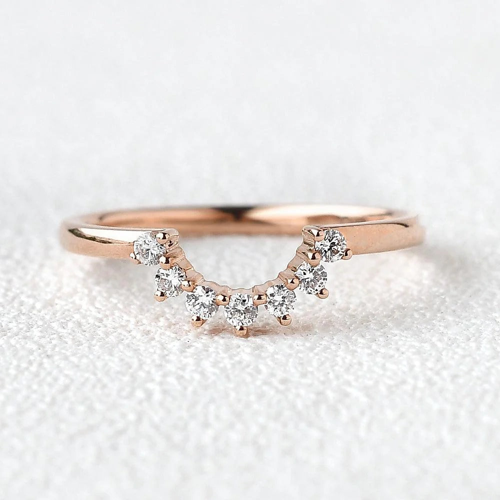 Half Moon Moissanite Round Cut Wedding Band