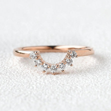 Half Moon Moissanite Round Cut Wedding Band