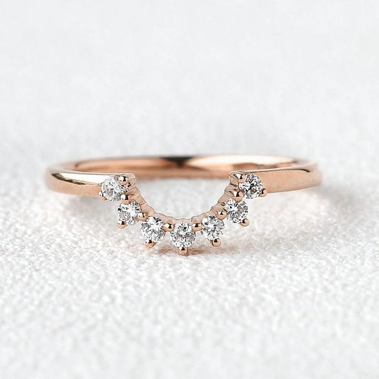 Half Moon Moissanite Round Cut Wedding Band