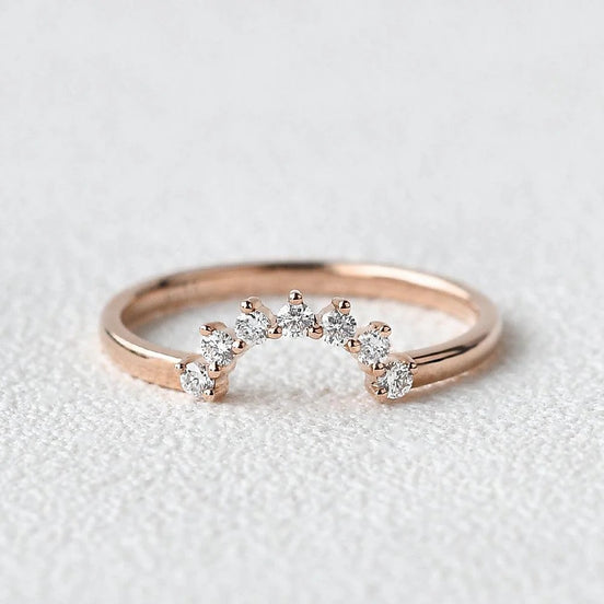 Half Moon Moissanite Round Cut Wedding Band