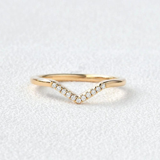 Chevron Shape D Color Moissanite Round Cut Wedding Band