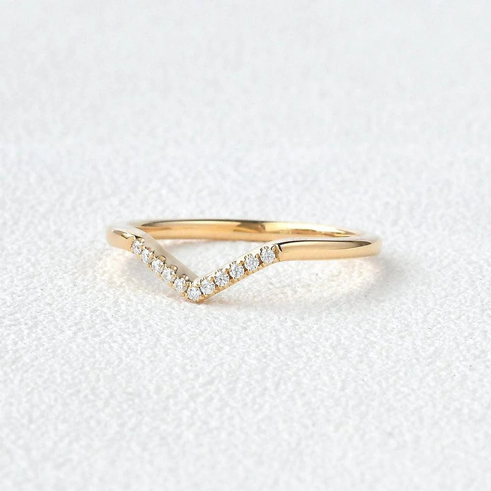 Chevron Shape D Color Moissanite Round Cut Wedding Band