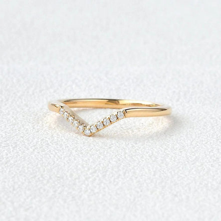 Chevron Shape D Color Moissanite Round Cut Wedding Band