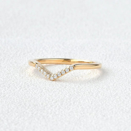 Chevron Shape D Color Moissanite Round Cut Wedding Band