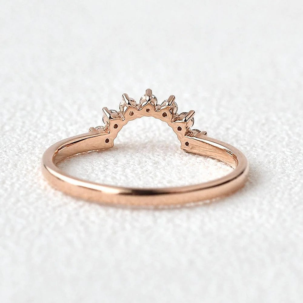 Half Moon Moissanite Round Cut Wedding Band
